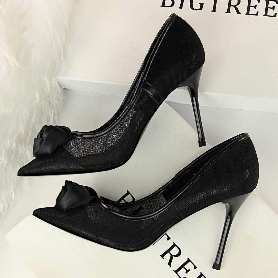 Women's Cutout Satin Rose Flower Pumps - Mubimart