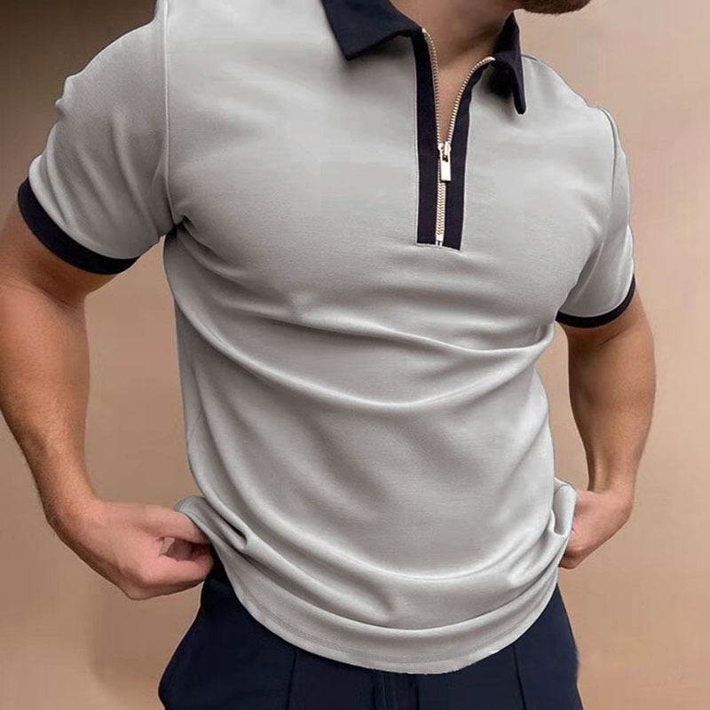 POLO Polo Shirt Zipper Check Men's T-shirt - Mubimart