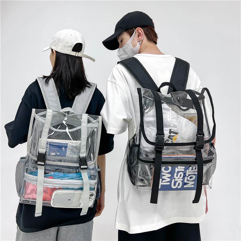 Men And Women's Fashion Transparent Flap Travel Duffel Bag - Mubimart