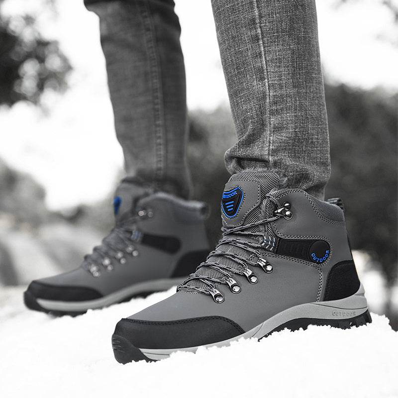 Winter Snow Boots Men Warm Plush Ankle Boots Hiking Lace-up Shoes - Mubimart