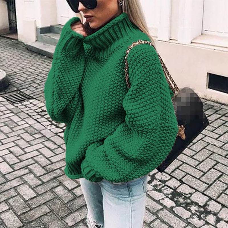 Women's Chunky Turtleneck Turtleneck Doll Sleeve Sweater - Mubimart