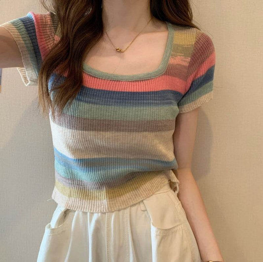 Knitwear Short Sleeve T-shirt For Women - Mubimart