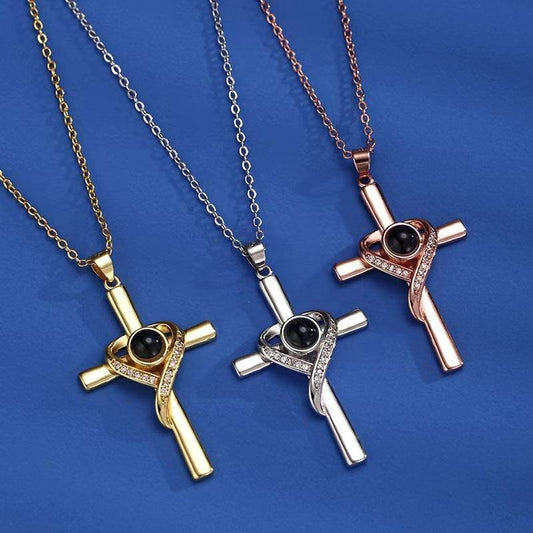 Languages I Love You Projection Necklace Pendant Love Cross Pendant Necklace Memorial Jewelry For Women - Mubimart