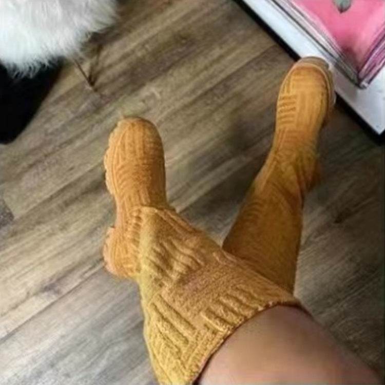 Mid Calf Boots Fashion Platform Western Boots Women Autumn Winter Shoes - Mubimart