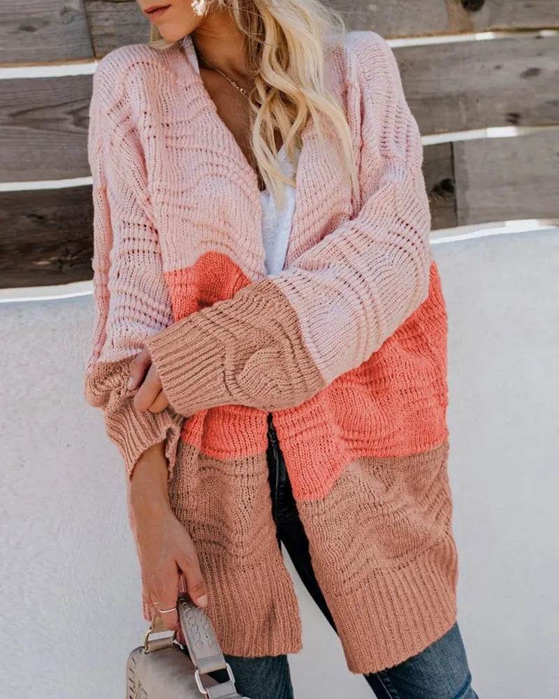 Women's Patchwork Plus Size Cardigan Sweater - Mubimart