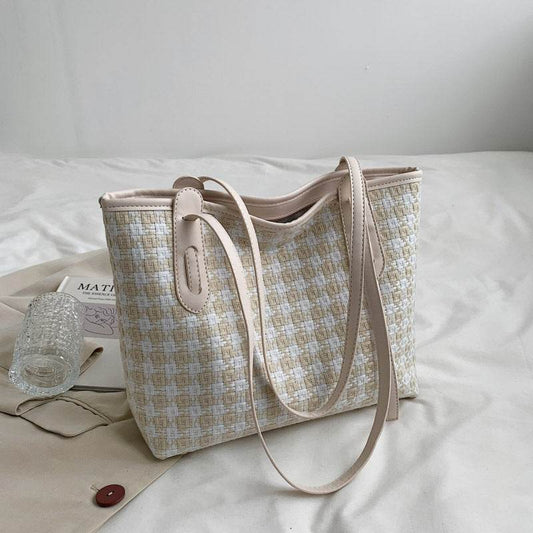Plaid Single Shoulder Bag For Women With Large Capacity Tote - Mubimart