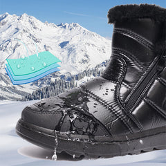 Winter-Schneestiefel aus dickem Plüsch mit seitlichem Reißverschluss, hohe Plateausohle, warme Baumwollschuhe, Damen, wasserdicht, Fleece-Wanderstiefel