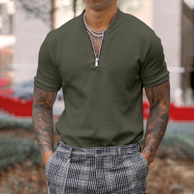 Men's Fashion Casual Polo Collar Polo Shirt Short Top - Mubimart
