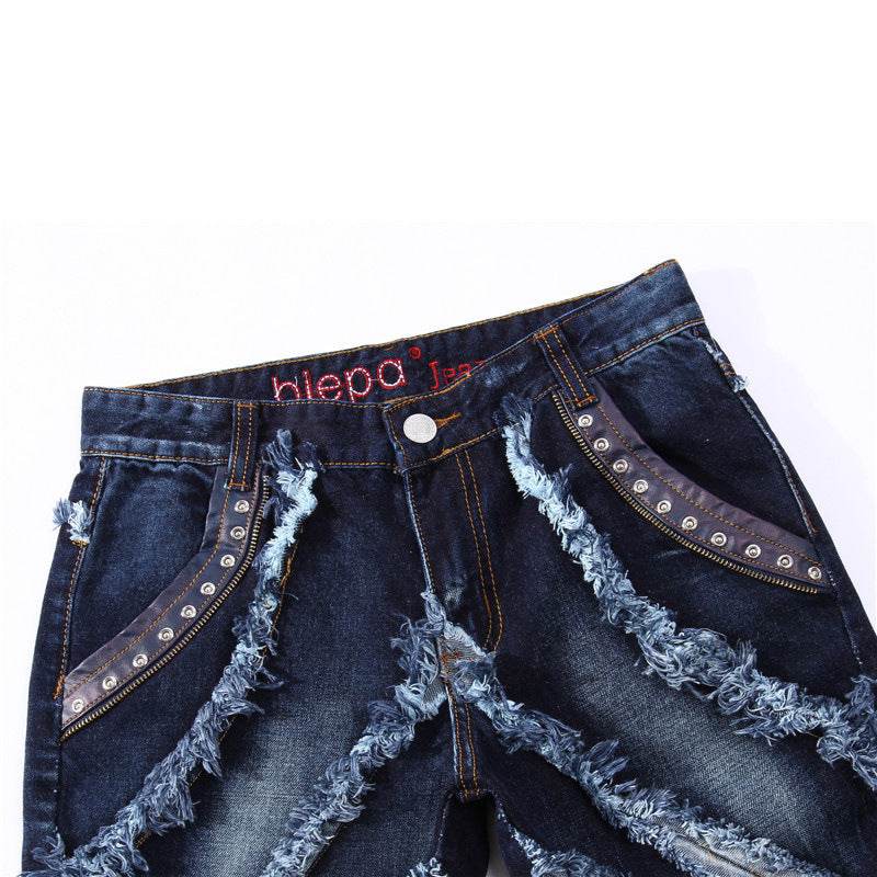 Panelled Statement Jeans Frayed Slim Fit - Mubimart