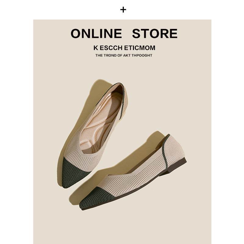 Pointed Toe Shallow Mouth Color Matching Flat Shoes - Mubimart