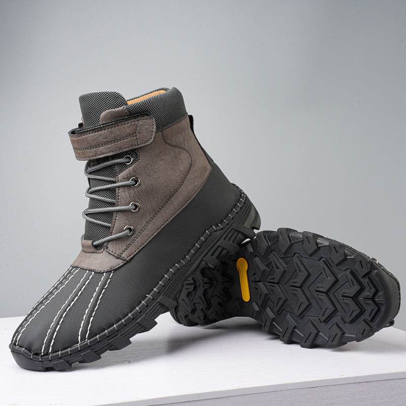 Winter Fleece Lace-up Snow Boots For Men Women Waterproof And Anti-slip Outdoor Work Boot Fashion Warm Mid-tube Cotton Shoes Men - Mubimart