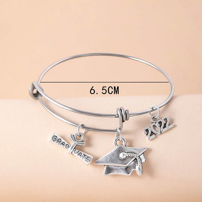 Graduate Cap Charm Bracelet Stainless Steel Adjustable Bangles For Women Graduation Jewelry Accessories - Mubimart