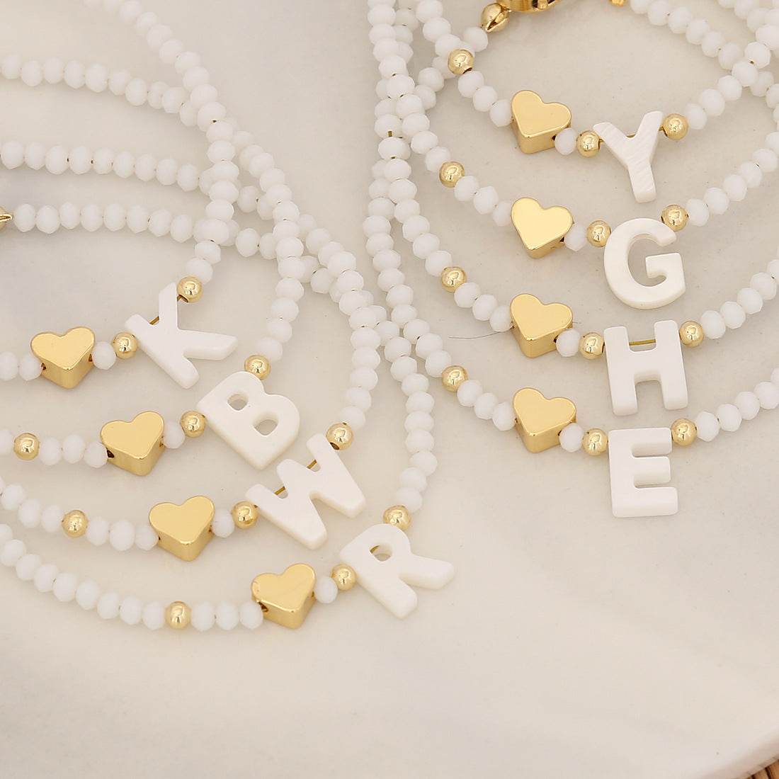 26 Letters White Shell Beaded Bracelet Women Metal Love Design Bracelet Jewelry - Mubimart
