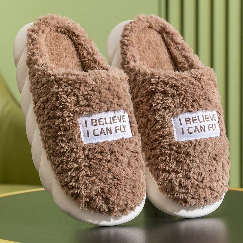 Warm Plush Slippers Home Shoes For Women Couple Winter Slippers - Mubimart