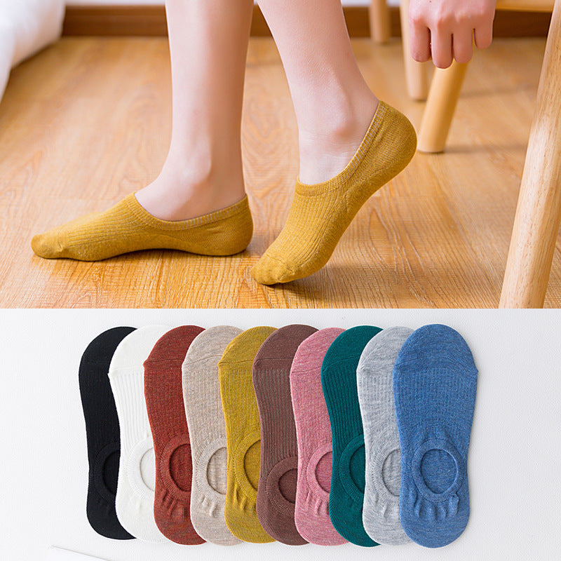 Cotton Spring And Summer Invisible Socks Low Cut Silicone Non-slip - Mubimart - No show socks 