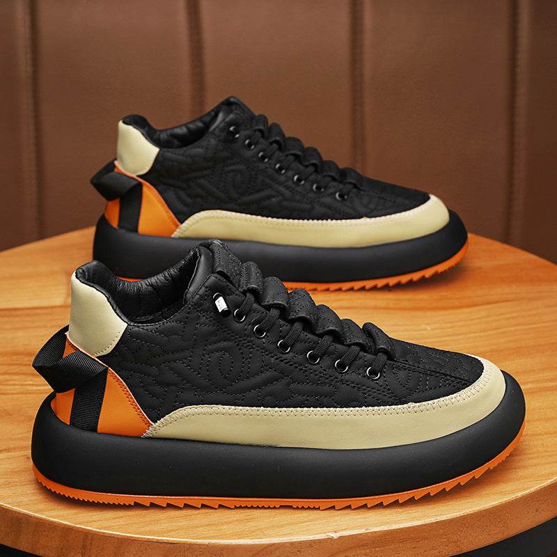 Mens Fashionable And Versatile Leather Sports Casual Board Shoes - Mubimart