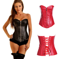 Poly Urethane Leather Court Corset Zip Tight Corset Corset - Mubimart - Corset 