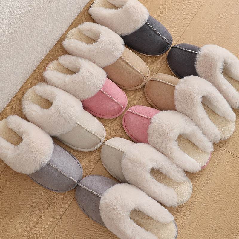 Winter Warm Plush Home Slippers Indoor Fur Slippers Women Soft Lined Cotton Shoes Comfy Non-Slip Bedroom Fuzzy House Shoes Women Couple - Mubimart