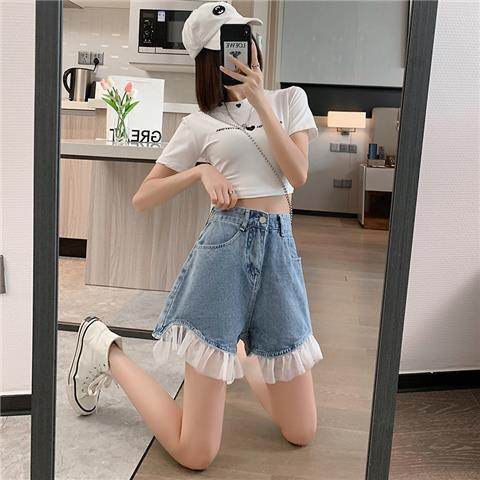 High Waist Design Denim Shorts For Women - Mubimart