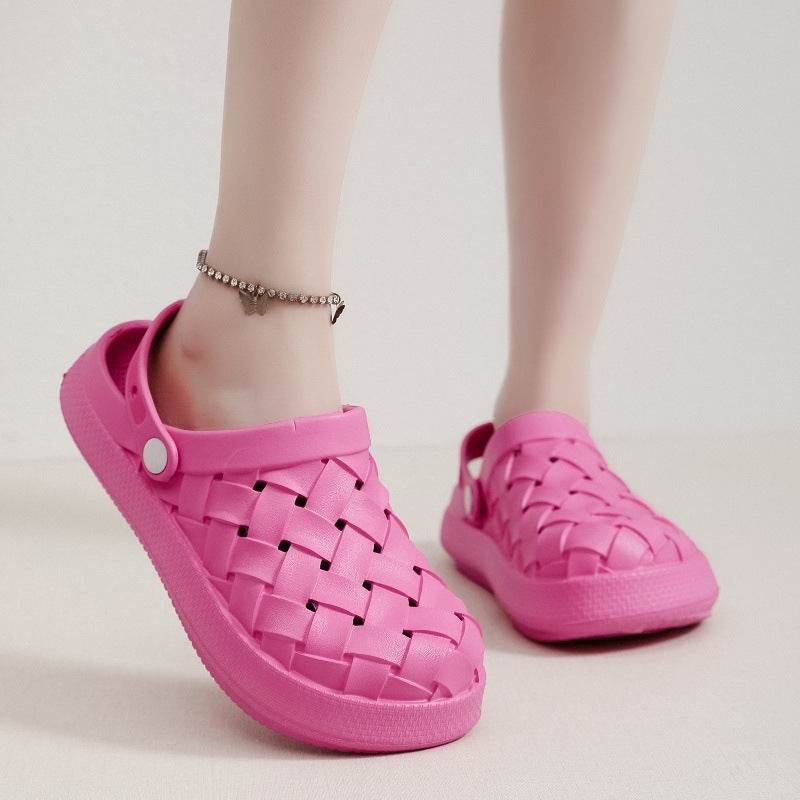Cross-woven Clogs Shoes Summer Platform Baotou Dual-use Slippers Outdoor Garden Indoor Floor Bathroom Cozy Slipper Women House Shoes - Mubimart