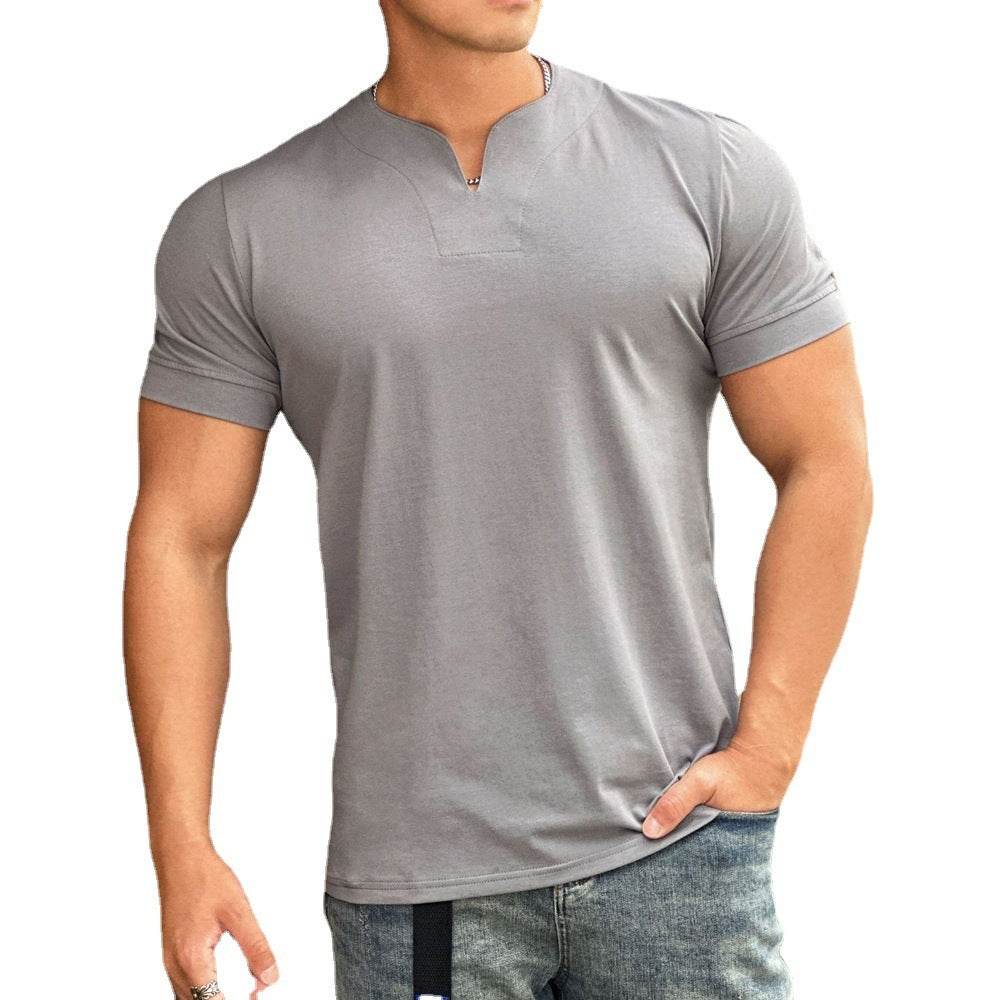 Men's Fashion Loose V-neck Short-sleeved Shirt Workout Exercise T-shirt - Mubimart