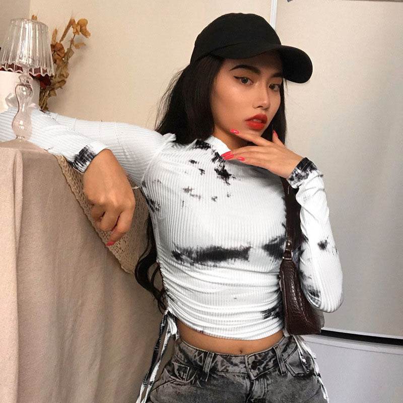 Fashion Short Drawstring Tie Crop Top Women - Mubimart