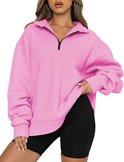 Women Sweatshirts Zip Turndown Collar Loose Casual Tops Clothes - Mubimart -  