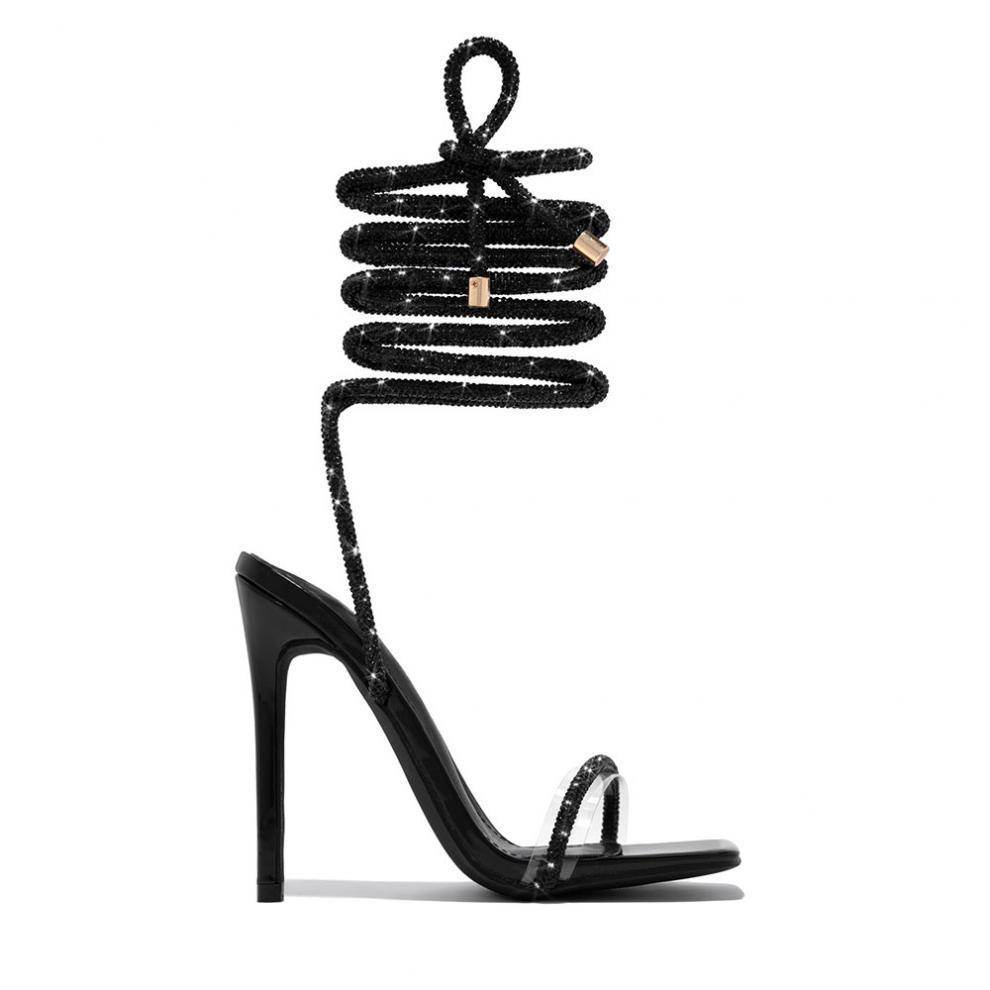 Strappy Sandals Square Toe Stiletto High Heel Shoes Fashion Summer Pumps - Mubimart
