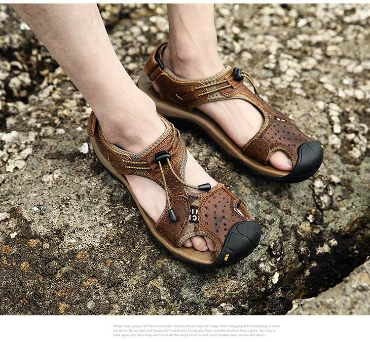 Men's Baotou Breathable Beach Leather Sandals - Mubimart