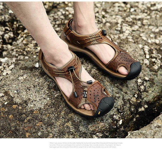 Men's Baotou Breathable Beach Leather Sandals - Mubimart
