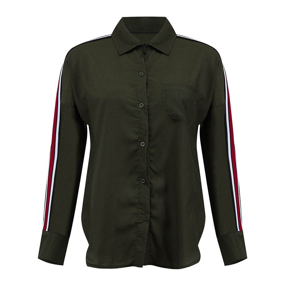 Blouse Women Casual White Stripe Long Sleeve Botton Shirt - Mubimart