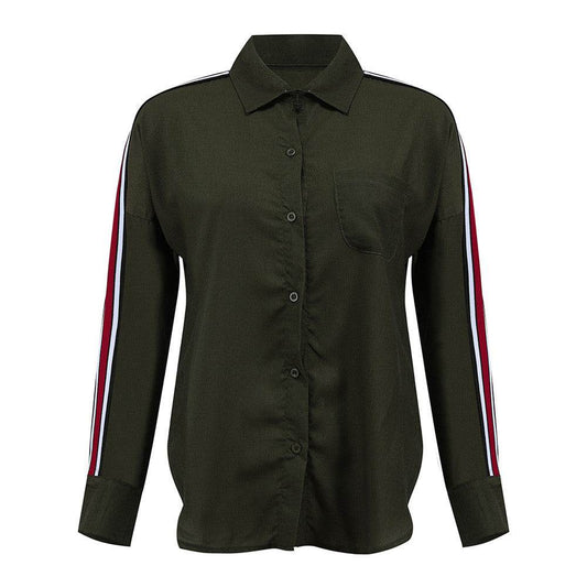 Blouse Women Casual White Stripe Long Sleeve Botton Shirt - Mubimart