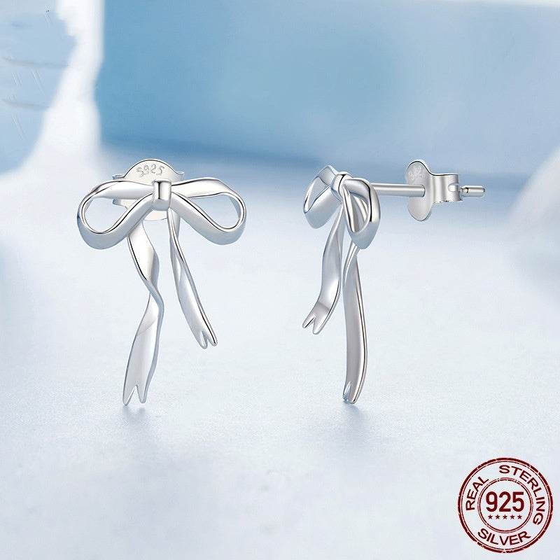 Elegant Ribbon Bow Stud Earrings Women - Mubimart