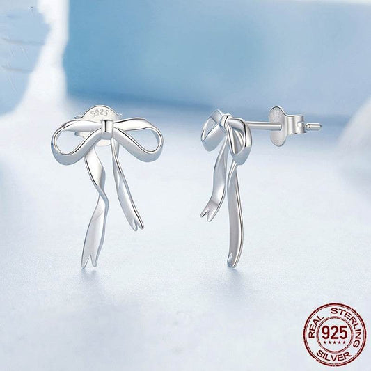 Elegant Ribbon Bow Stud Earrings Women - Mubimart