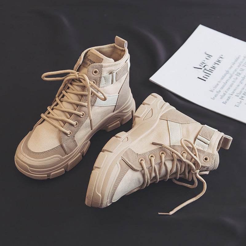 Martin Boots Female Student All-matching Knight Short High-top Booties Chic Canvas Shoes - Mubimart