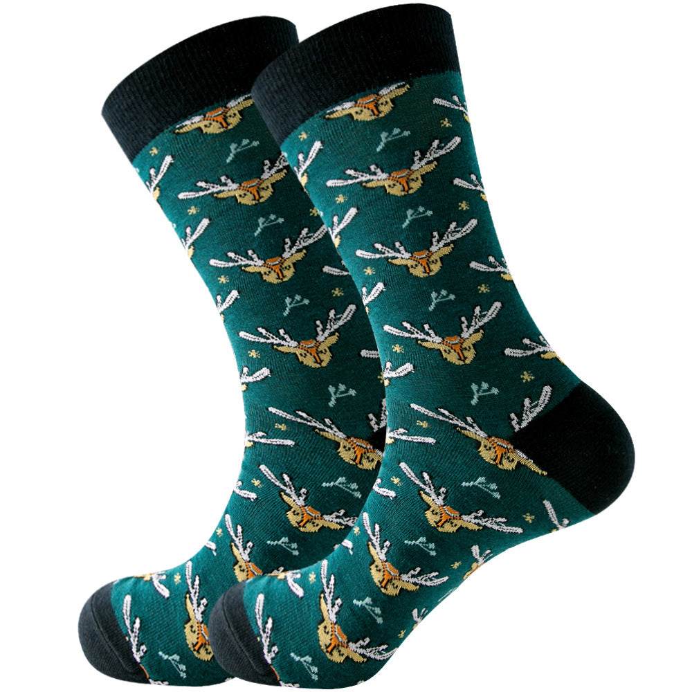 Men's Socks Santa Claus Moose Men's Mid-tube Socks Tide Cotton Socks - Mubimart