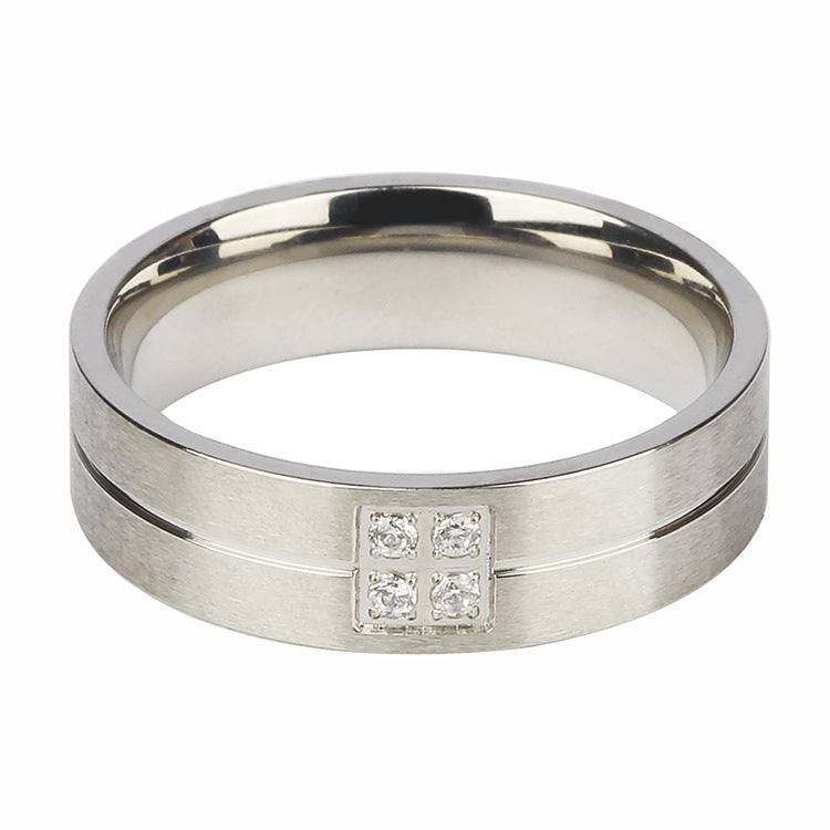 Zircon Frosted Steel Color Titanium Steel Ring Men And Women