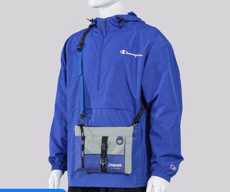 Mens Color Block Techwear Messenger Bag with Reflective Detail - Mubimart