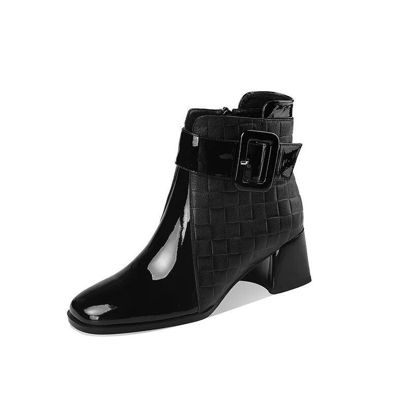 Damen Stiefeletten mit quadratischer Spitze in Schwarz-Braun