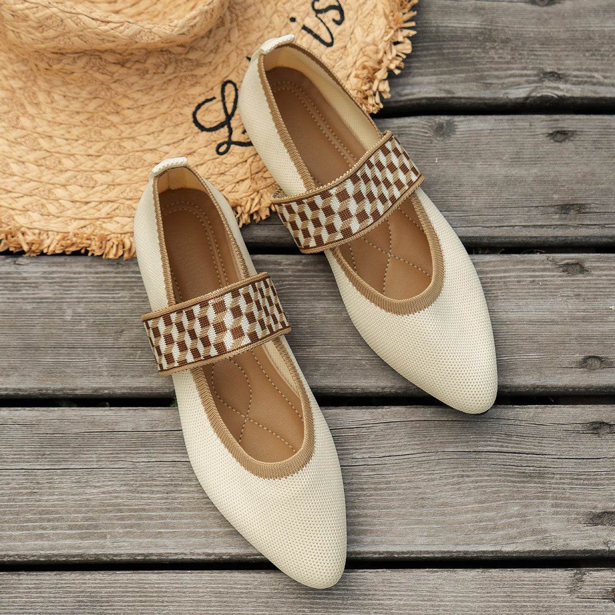 Striped Flats Shoes Fashion Casual Pointed Toe Loafers Lazy Shoes For Women - Mubimart