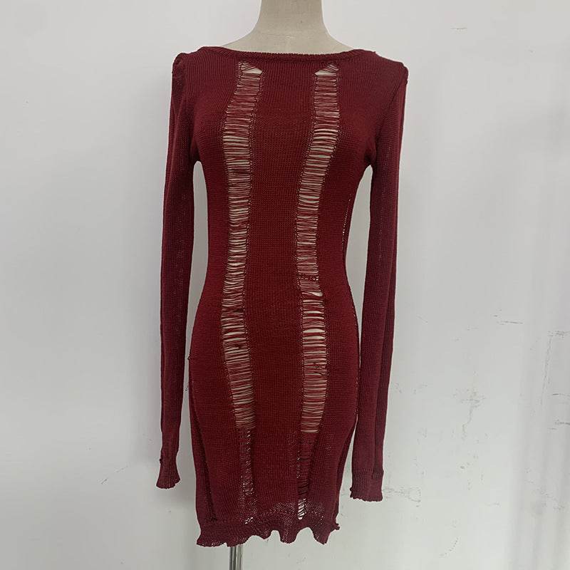 Fashion Slim Fit Hollow Long Sleeve Dress Y2K Sexy Backless Hip-hugging Short Dresses Womens Clothing - Mubimart