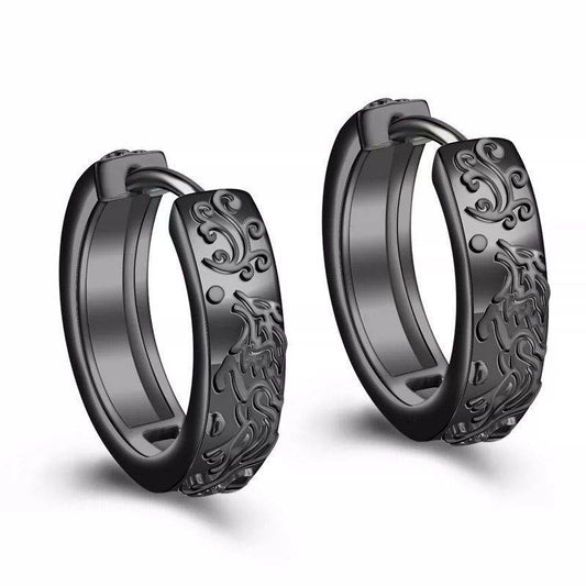 Vintage Black Proud Wolf Men Hoops Jewelry 925 Sterling Silver Earrings - Mubimart