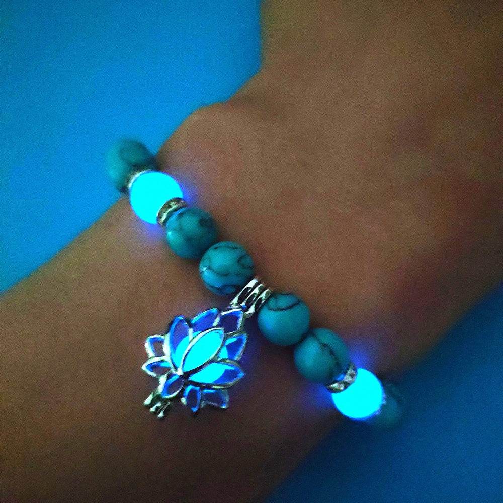Energy Luminous Lotus Natural Stone Bracelet Yoga Healing Luminous Glow In The Dark Charm Beads Bracelet For Men Women Prayer Buddhism - Mubimart