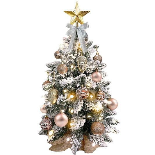 2ft Mini Christmas Tree With Light Artificial Small Tabletop Christmas Decoration With Flocked Snow, Exquisite Decor & Xmas Ornaments For Table Top For Home & Office - Mubimart