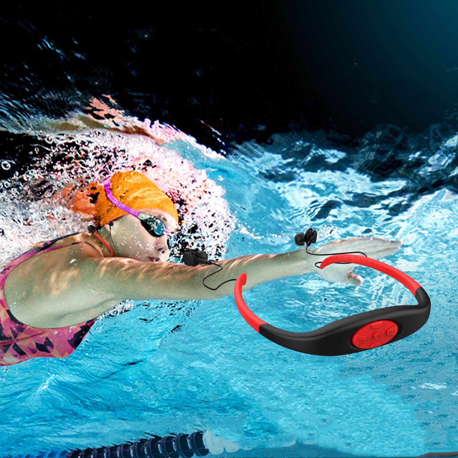 2in1 Bluetooth Wireless Earphone &MP3 Music Player 8G Headphone IPX8 Waterproof Swim Sport Neckband Stereo Headset with Mic - Mubimart