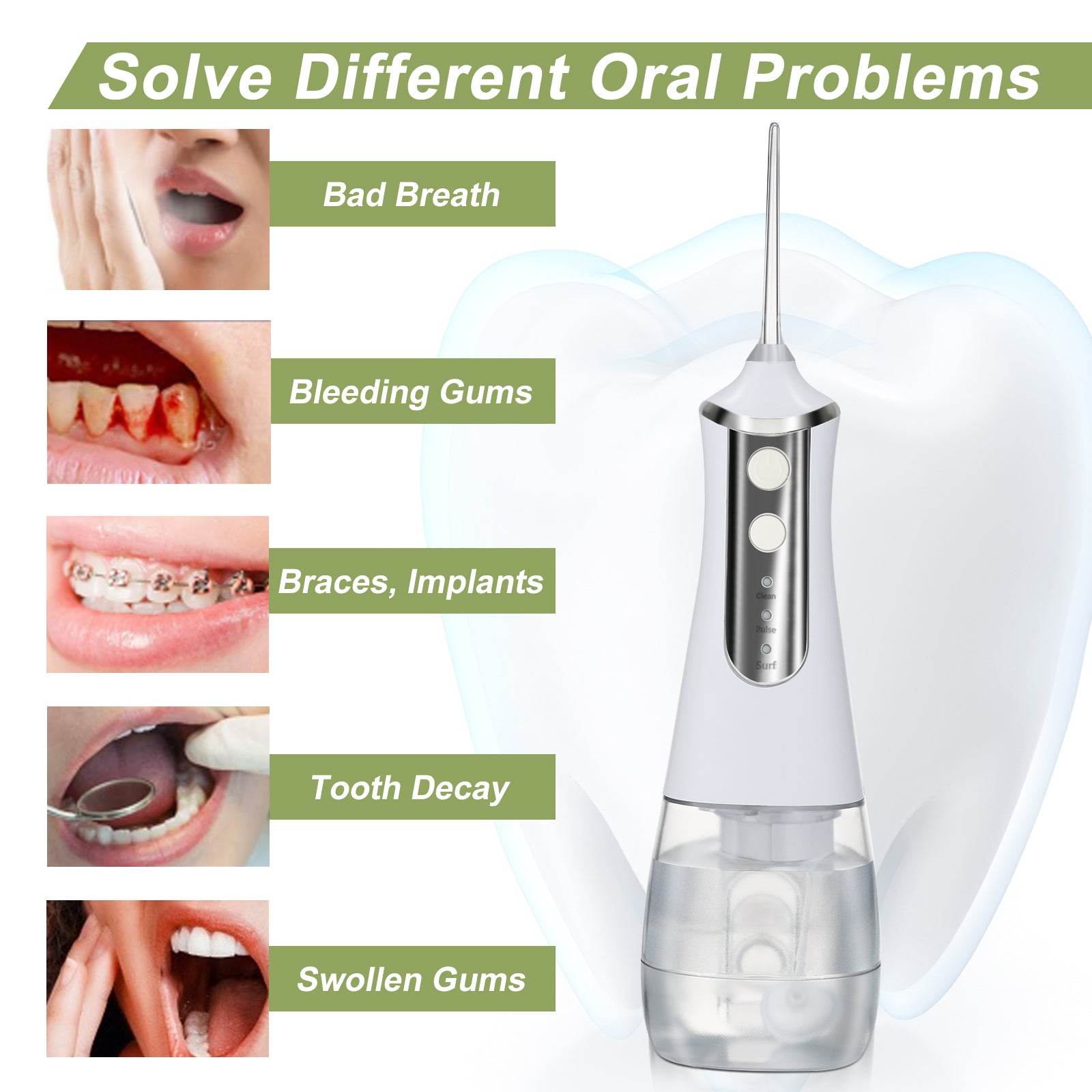 3 Modes Oral Irrigator USB Rechargeable Water Floss Portable Dental Water Flosser Jet 350ml Irrigator Dental Teeth Cleaner 5 Jet - Mubimart