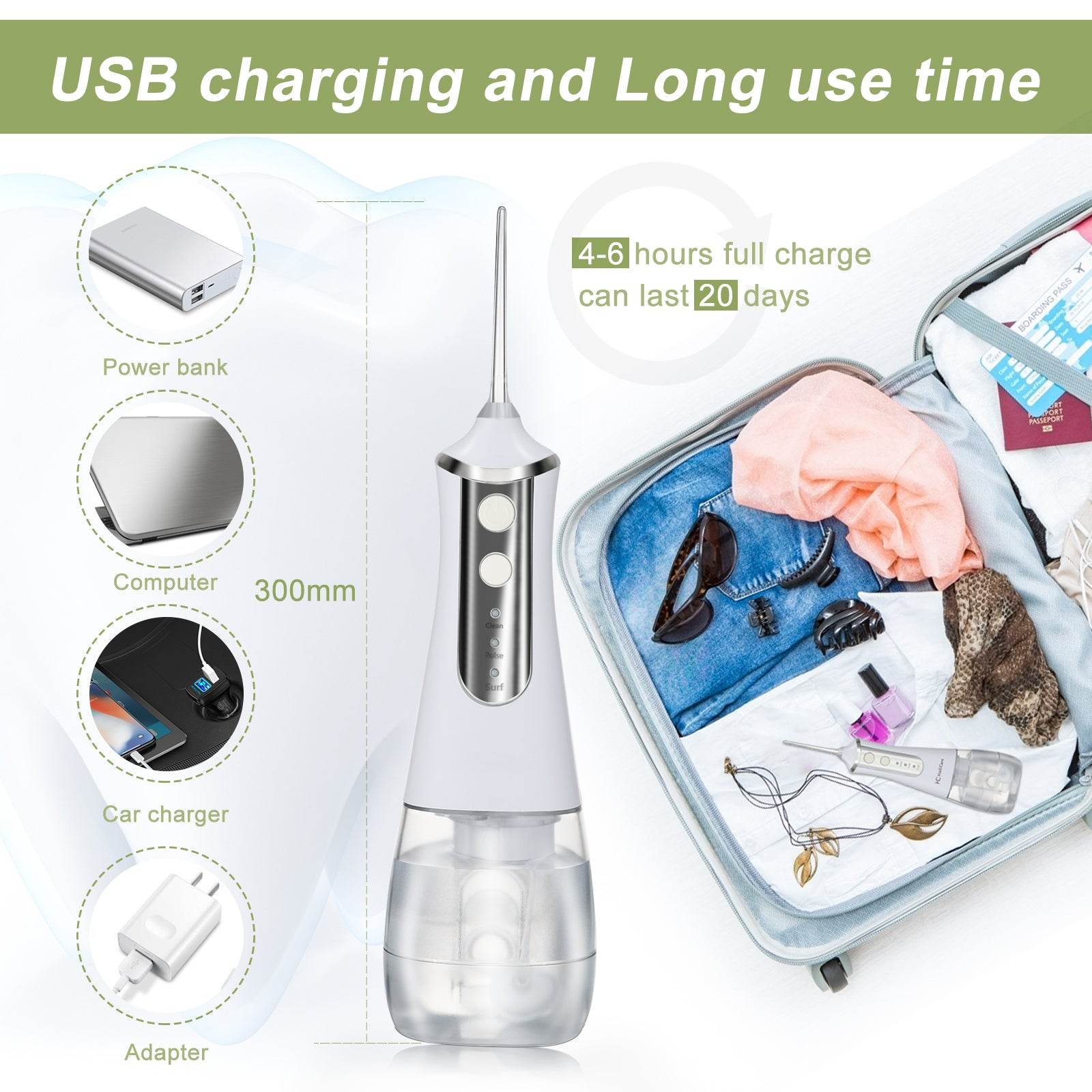 3 Modes Oral Irrigator USB Rechargeable Water Floss Portable Dental Water Flosser Jet 350ml Irrigator Dental Teeth Cleaner 5 Jet - Mubimart