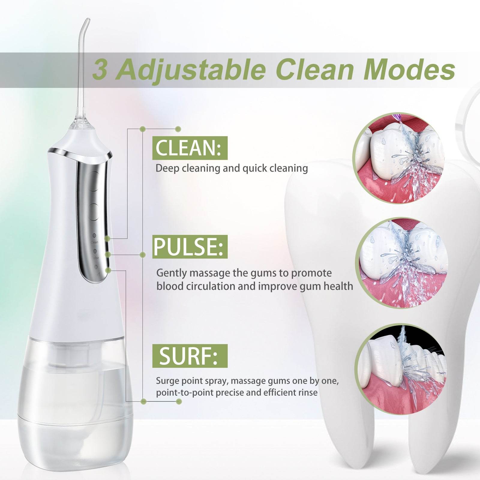 3 Modes Oral Irrigator USB Rechargeable Water Floss Portable Dental Water Flosser Jet 350ml Irrigator Dental Teeth Cleaner 5 Jet - Mubimart