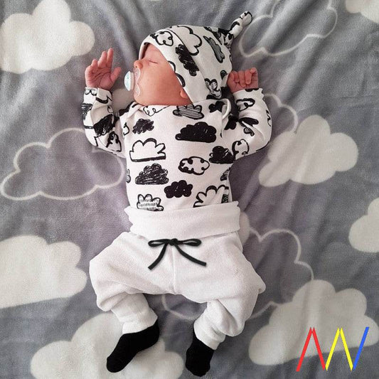 3 Pcs Newborn Baby Boy Clothes Set Cloud Boys Cotton White - Mubimart