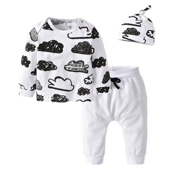 3 Pcs Newborn Baby Boy Clothes Set Cloud Boys Cotton White - Mubimart -  